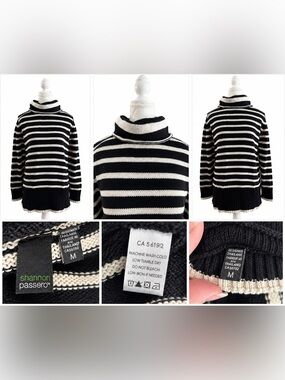 Shannon Passero Striped Black and Cream Turtleneck Sweater size M